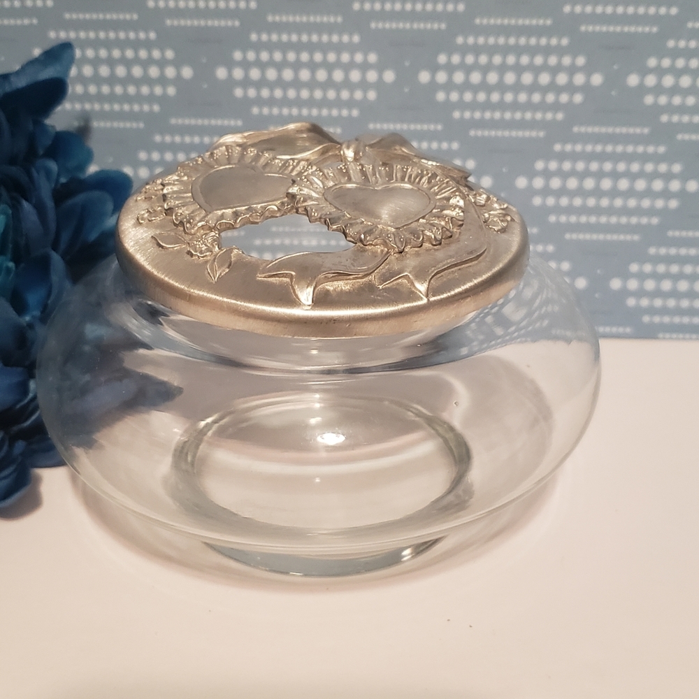 Vintage Potpourri Glass Pewter Dish Ribbon Heart Lid Seagull Pewter Canada 1991